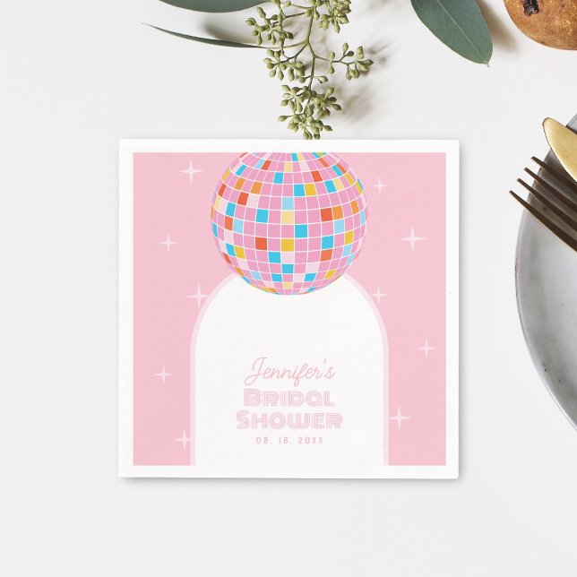 Modern Retro Pink Disco Ball 70s 80s Bridal Shower Napkin (Creator Uploaded)
