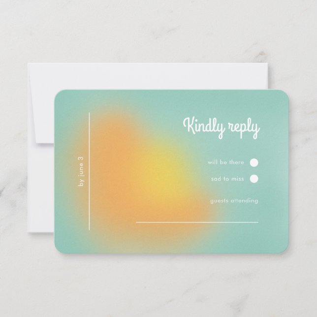 Modern Retro Pink Orange Gradient Ombré Wedding RSVP Card (Front)