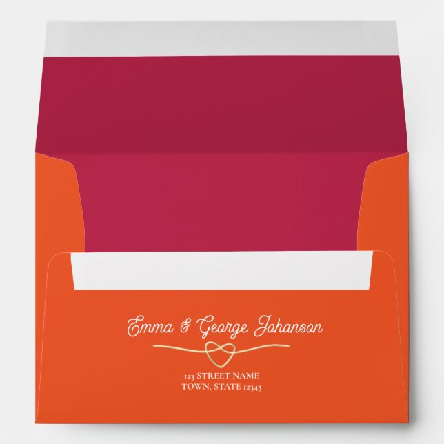 Modern Retro Pink Orange Wedding Envelope (Back (Bottom))