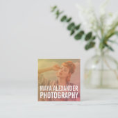 Modern retro pink overlay photography photo filter square business card (Standing Front)