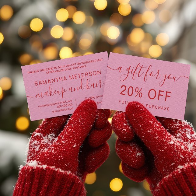 Modern Retro Pink Red Makeup Beauty Loyalty Discount Card (Modern Retro Pink Red Makeup Beauty Loyalty Discount Card)