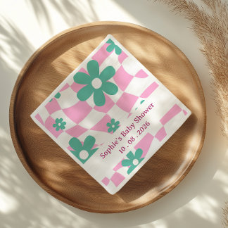 Modern Retro Pink & Teal Floral Baby Shower Napkin