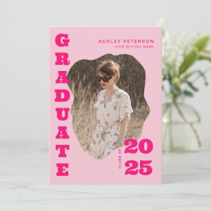Modern Retro Pink Typography Photo Graduation Announcement