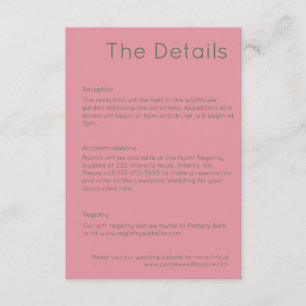 Modern Retro Pink & White Wedding  Enclosure Card