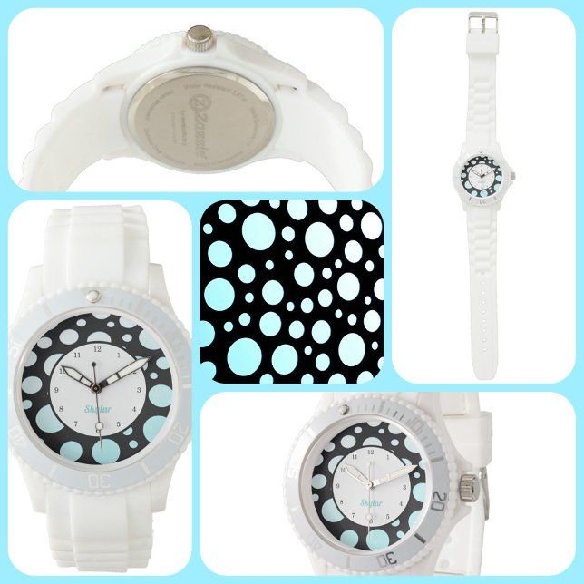 Modern Retro Polka-dots Blue White and Black Watch (Creator Uploaded)