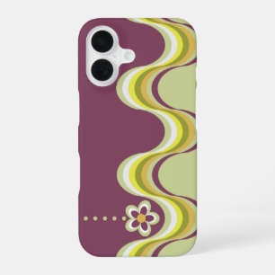 Modern Retro Purple Green Groovy Geometric Flower iPhone 16 Case