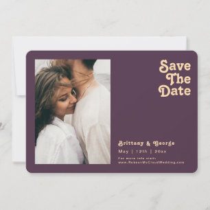 Modern Retro Purple Photo Horizontal Rounded Edges Save The Date