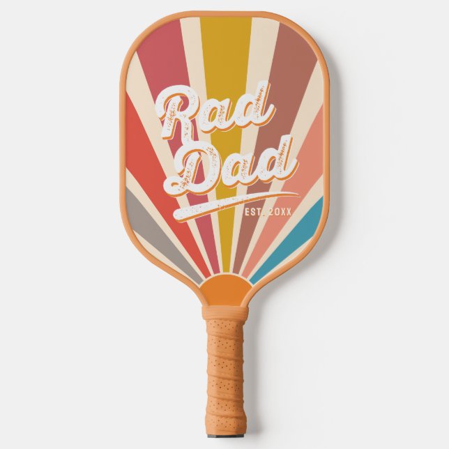 Modern Retro Rad Dad Fun Vintage Rainbow Pickleball Paddle (Front)