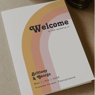 Modern Retro Rainbow Budget Folded Wedding Program