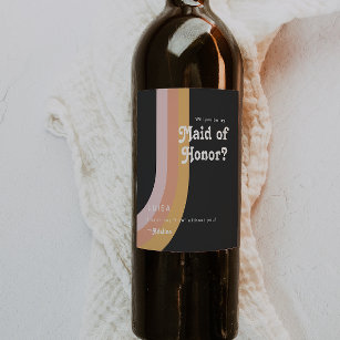 Modern Retro Rainbow Dark Maid Of Honour Proposal Wine Label