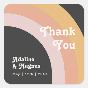 Modern Retro Rainbow Dark Thank You Wedding Favour Square Sticker