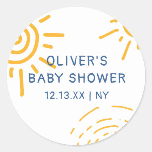Modern Retro Ray Of Sunshine Baby Shower Classic Round Sticker