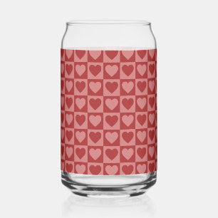 Modern Retro Red and Pink Minimalist Heart Pattern Can Glass