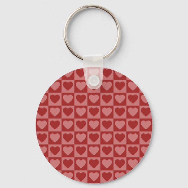 Modern Retro Red and Pink Minimalist Heart Pattern Key Ring (Front)