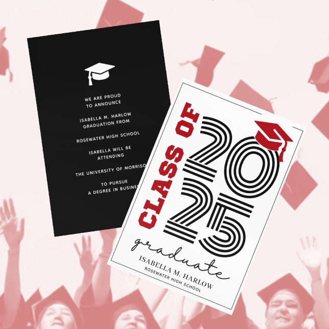Modern Retro Red Black Grad Announcement (Creator Uploaded)