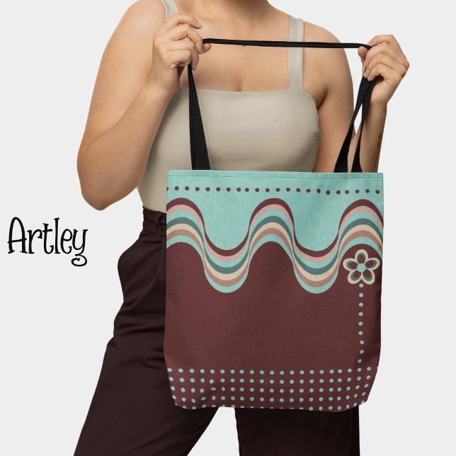 Modern Retro Red Blue Groovy Geometric Floral  Tote Bag (Creator Uploaded)