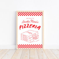 Modern Retro Red Italian Pizzeria Pizza Party