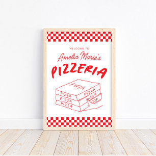 Modern Retro Red Italian Pizzeria Pizza Party Poster