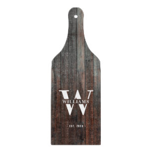 Modern Retro Rustic Monogram Dark Wood Vintage  Cutting Board