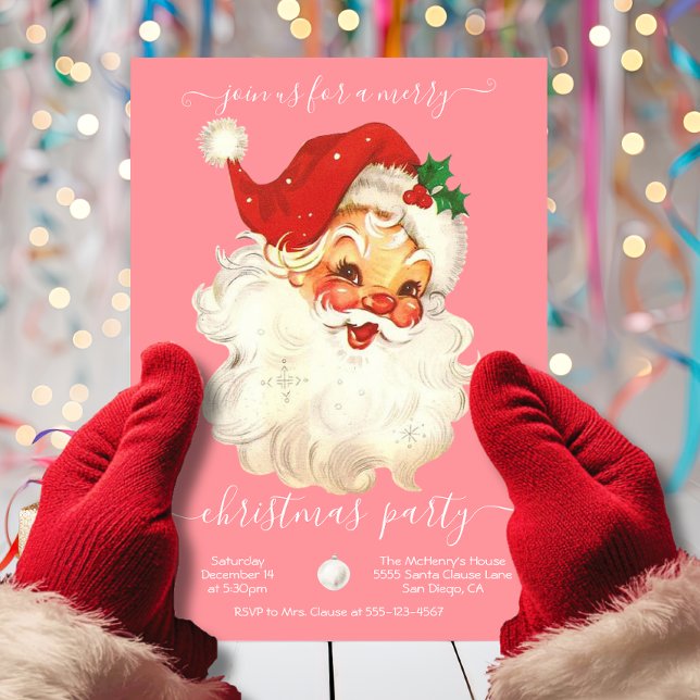 Modern Retro Santa Merry Christmas Party Invitation (Creator Uploaded)