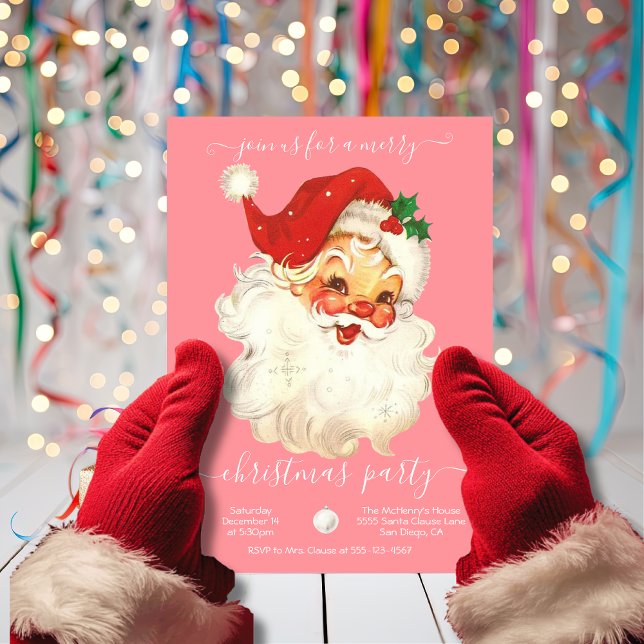 Modern Retro Santa Merry Christmas Party Invitation (Creator Uploaded)