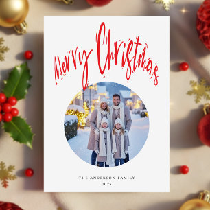 Modern Retro Script Family Photo Christmas Holiday Card