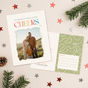 Modern Retro Script Family Photo Christmas Holiday Postcard