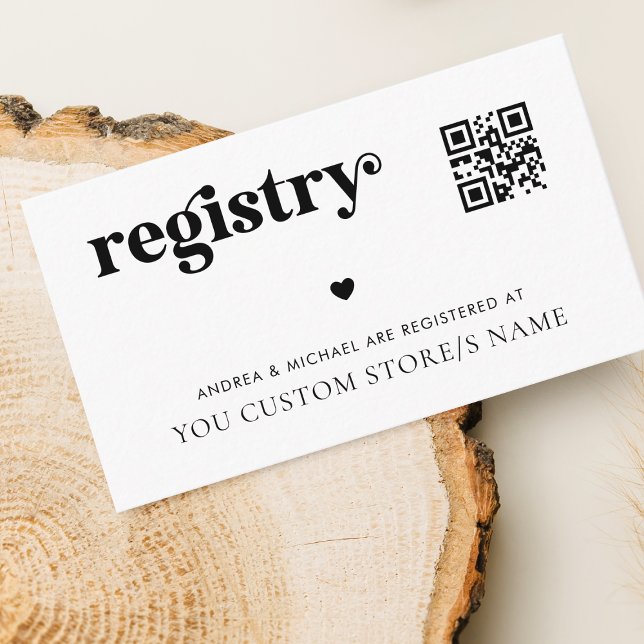 Modern Retro Script Heart QR Code Gift Registry Enclosure Card (Creator Uploaded)