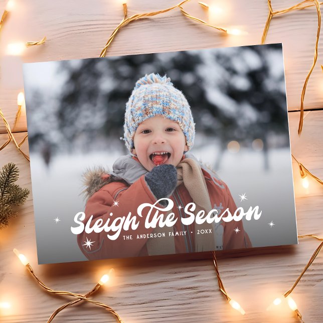 Modern Retro Sleigh The Season Photo Christmas Holiday Postcard (Creator Uploaded)