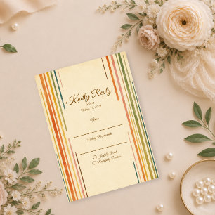 Modern Retro Stripe Wedding RSVP Card