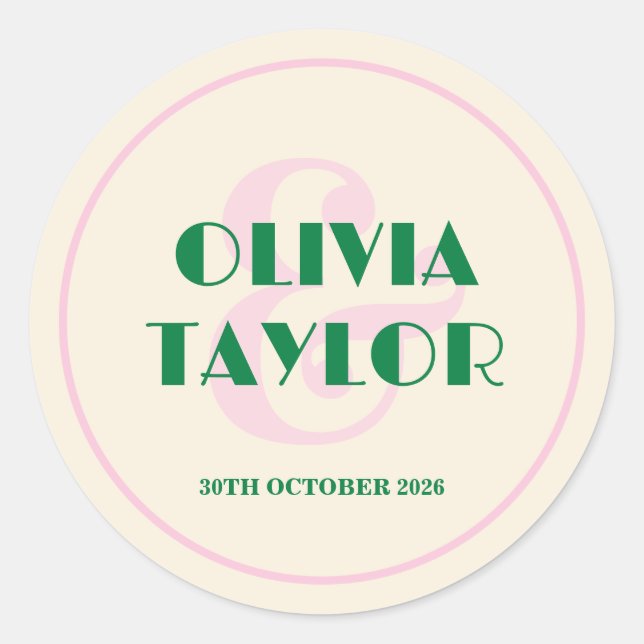 Modern Retro Striped Wedding Invitation Classic Round Sticker (Front)