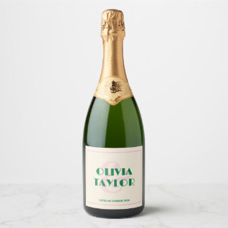 Modern Retro Striped Wedding Invitation Sparkling Wine Label