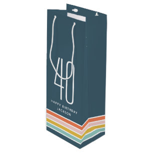 Modern Retro Stripes Birthday Any Age Custom Wine Gift Bag