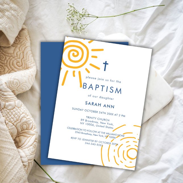 Modern Retro Sun Baptism Christening Cross Invitation (Modern Retro Sun Baptism Christening Cross Invitation)