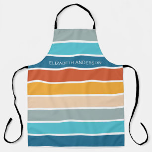 Modern Retro Sunset Stripes Personalised Apron