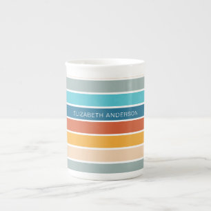 Modern Retro Sunset Stripes Personalised Bone China Mug