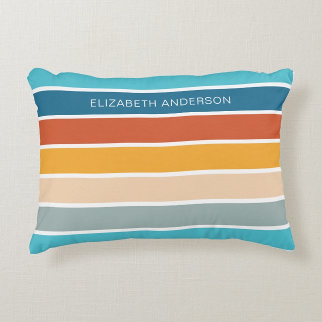 Modern Retro Sunset Stripes Personalised  Decorative Cushion (Front)