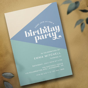 Modern Retro Surf Blue   Beachy Birthday Party Invitation