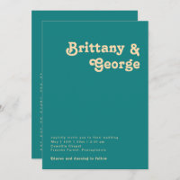 Modern Retro | Teal All In One Wedding Invitation