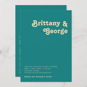 Modern Retro   Teal All In One Wedding Invitation