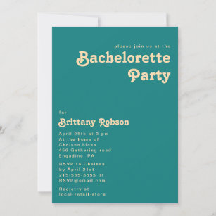 Modern Retro   Teal Bachelorette Party Invitation