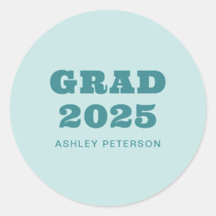 Modern Retro Teal Bold Typography Graduation Classic Round Sticker