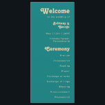 Modern Retro | Teal Cream Wedding Program Programme<br><div class="desc">This modern retro | teal wedding program is perfect for your simple vintage, colourful tropical boho summer wedding. Its unique bohemian mid-century font gives this design a classic minimalist groovy hippie vibe. If you're looking for a design that features bright, bold colours for your creative 70's beach wedding, then this...</div>