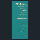 Modern Retro | Teal Cream Wedding Program Programme<br><div class="desc">This modern retro | teal wedding program is perfect for your simple vintage, colourful tropical boho summer wedding. Its unique bohemian mid-century font gives this design a classic minimalist groovy hippie vibe. If you're looking for a design that features bright, bold colours for your creative 70's beach wedding, then this...</div>