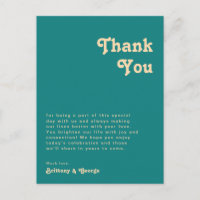 Modern Retro Teal Reception Table Thank You Card