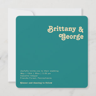 Modern Retro Teal Square Rounded Edges Wedding Invitation