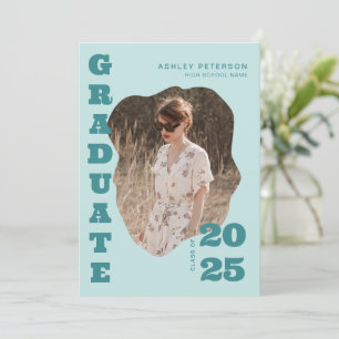 Modern Retro Teal Typography Photo Graduation  Announcement