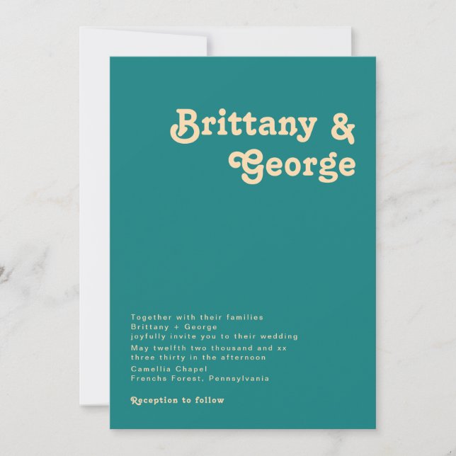 Modern Retro | Teal Wedding Invitation (Front)