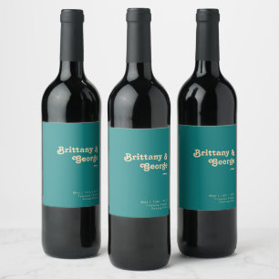 Modern Retro   Teal Wedding Wine Label