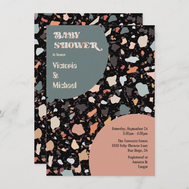 Modern Retro Terrazzo Baby Shower Invitation (Front/Back)